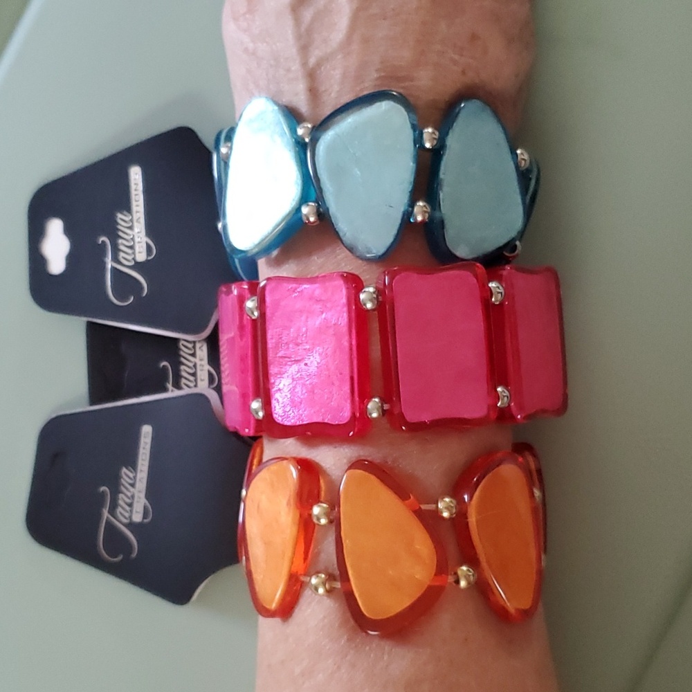 Tanya Creations Large Accrylic Bead Stretch Bracelets lot of 3 orange bl…
